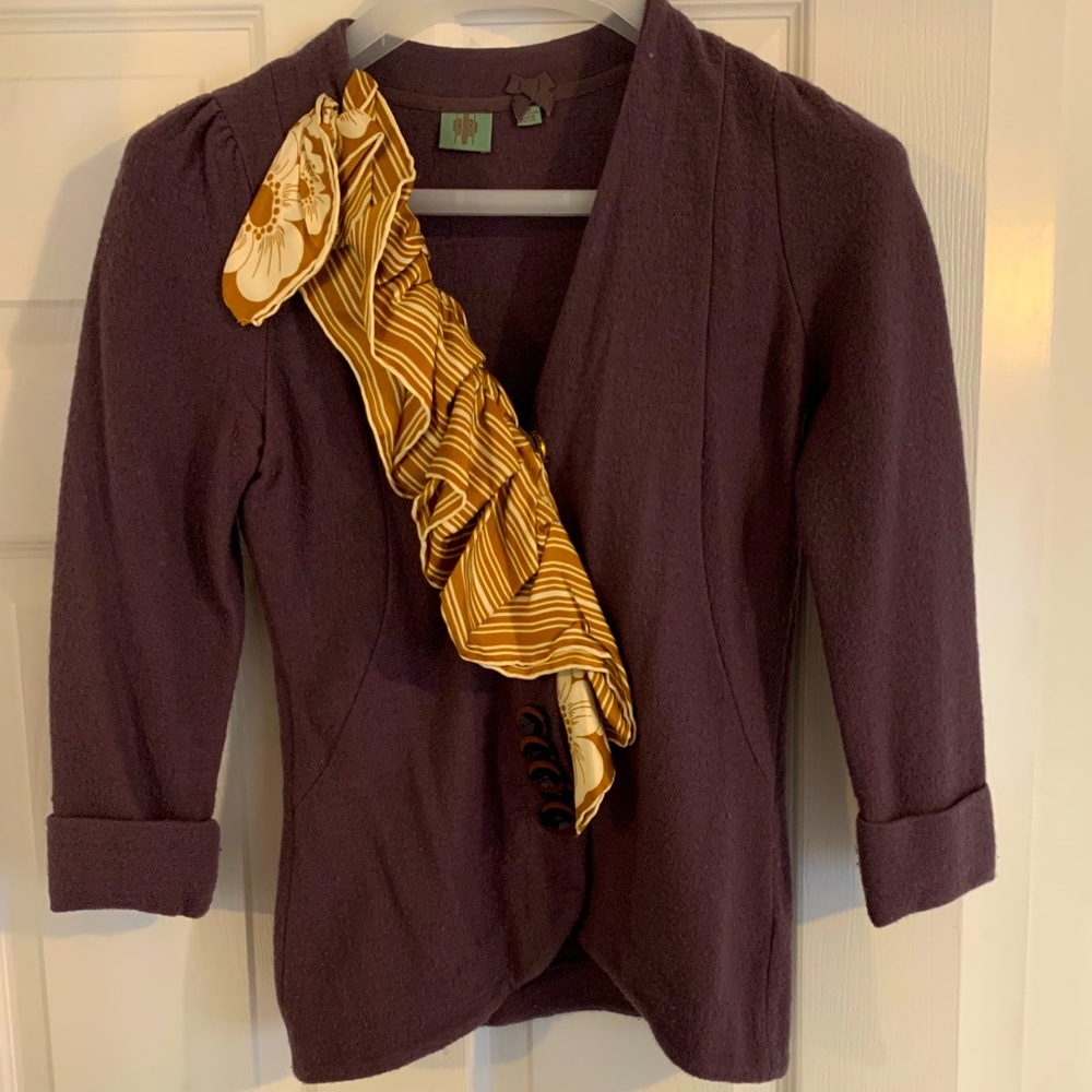 Plum Sweater Jacket with Scarf Detail